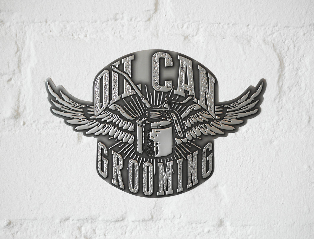 Oil Can Grooming | Aluminum Decal